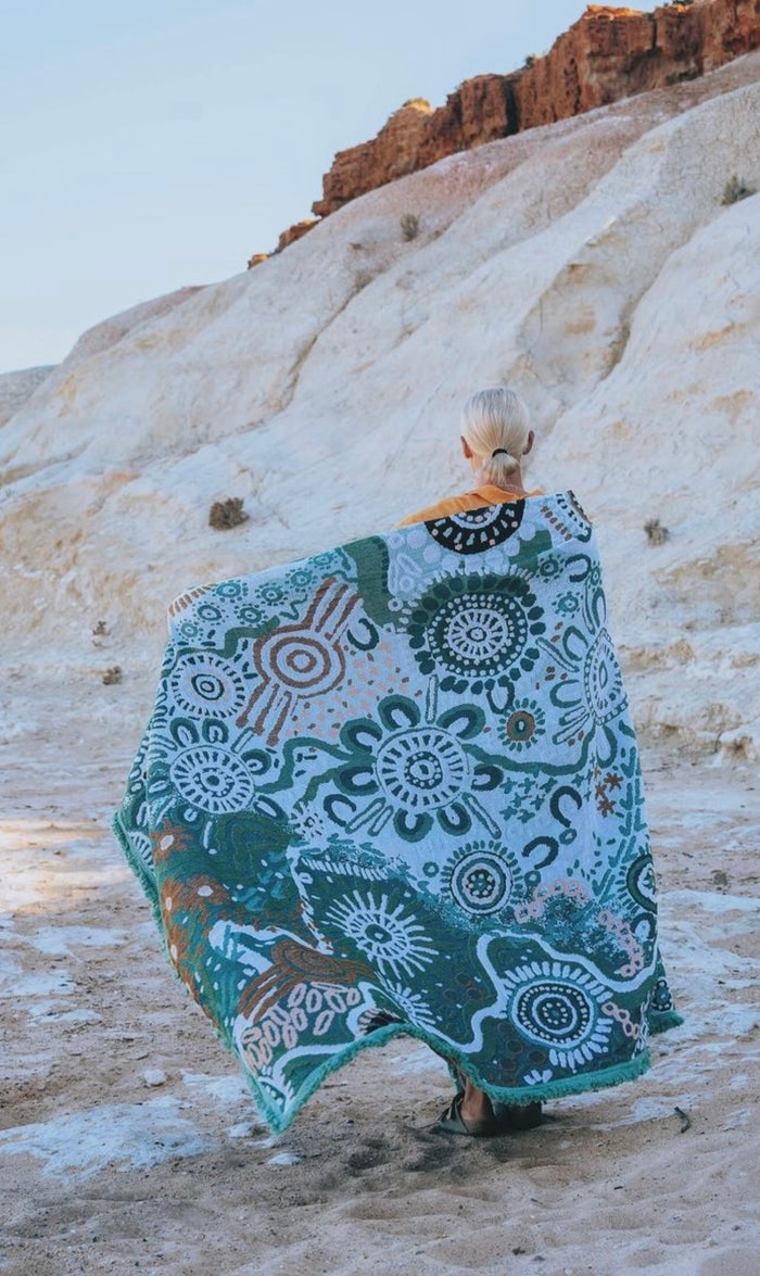 Indigenous Throw Country In Colour Green By Leah Cummins *Preorder*