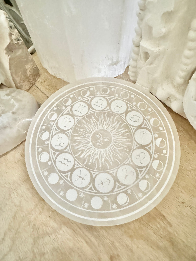 Selenite Engraved Plate - Sun Birthsigns