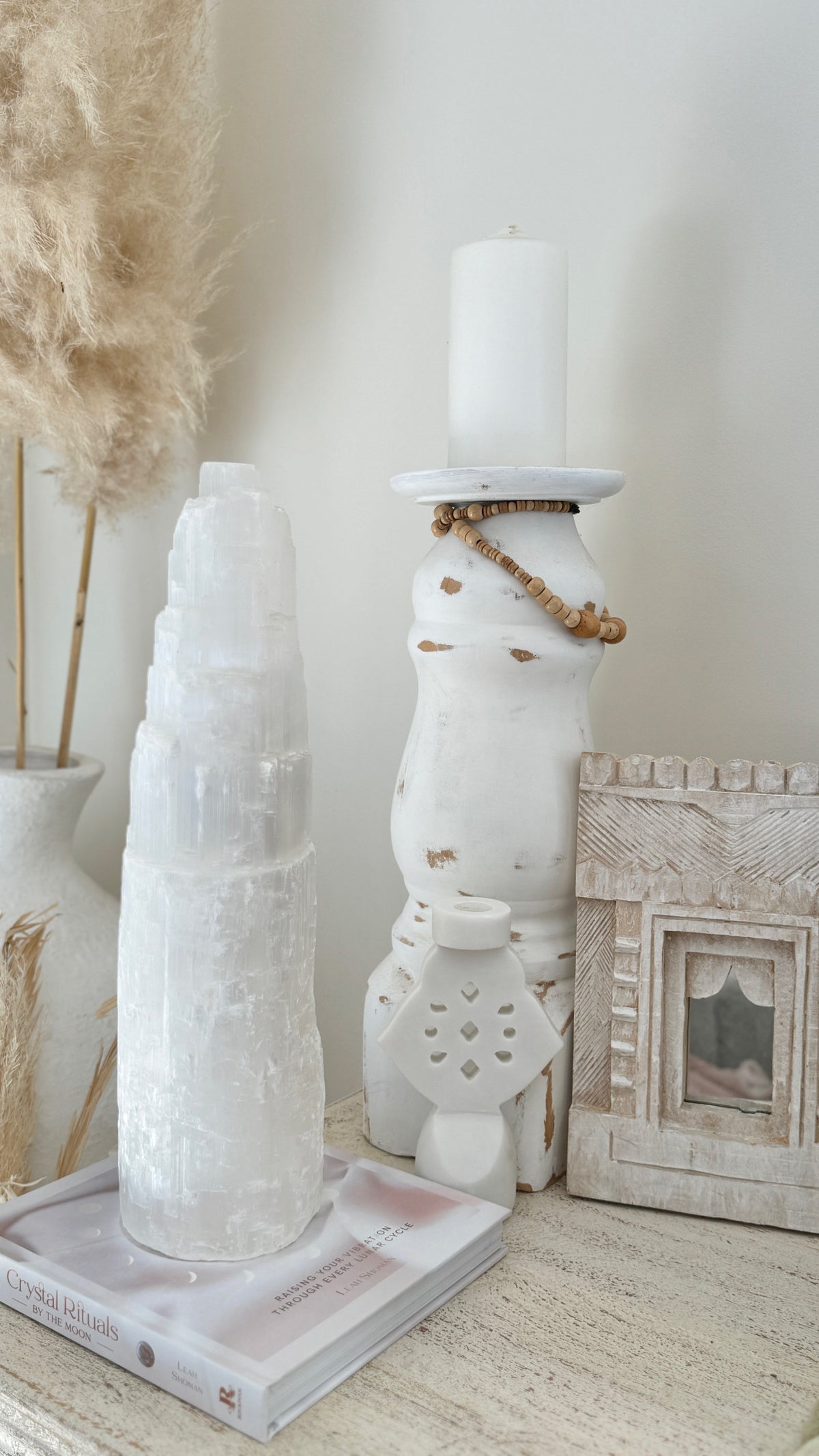 Moroccan Selenite Crystal Tower Lamps