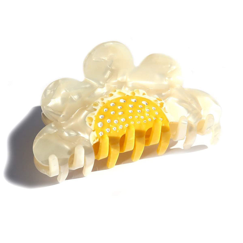 Hair Clip Claw Flower White Yellow