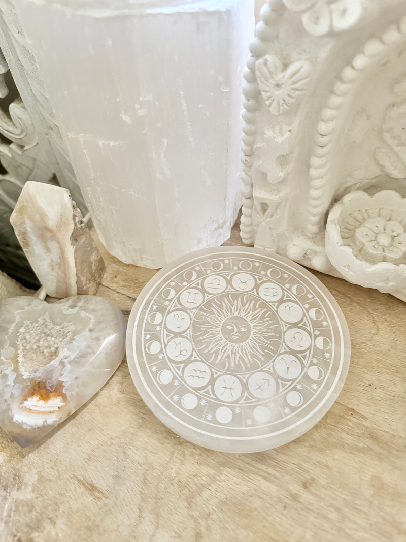 Selenite Engraved Plate - Sun Birthsigns