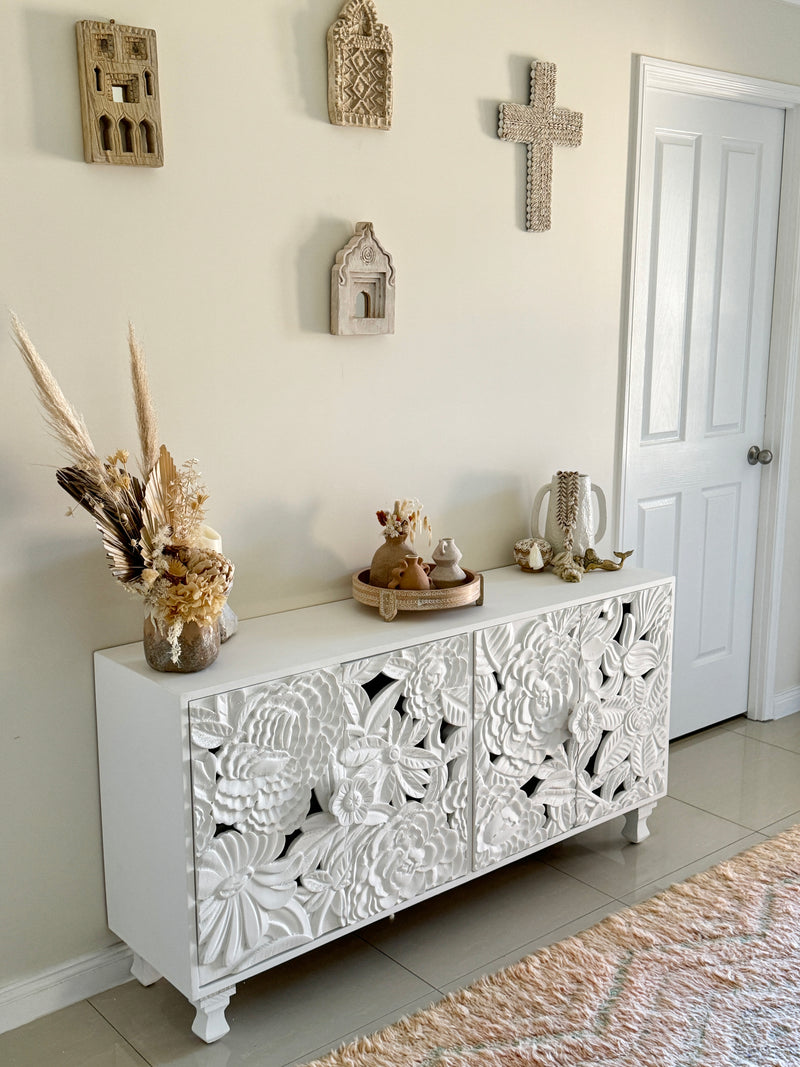 Sideboard Large Carved Dahlia White