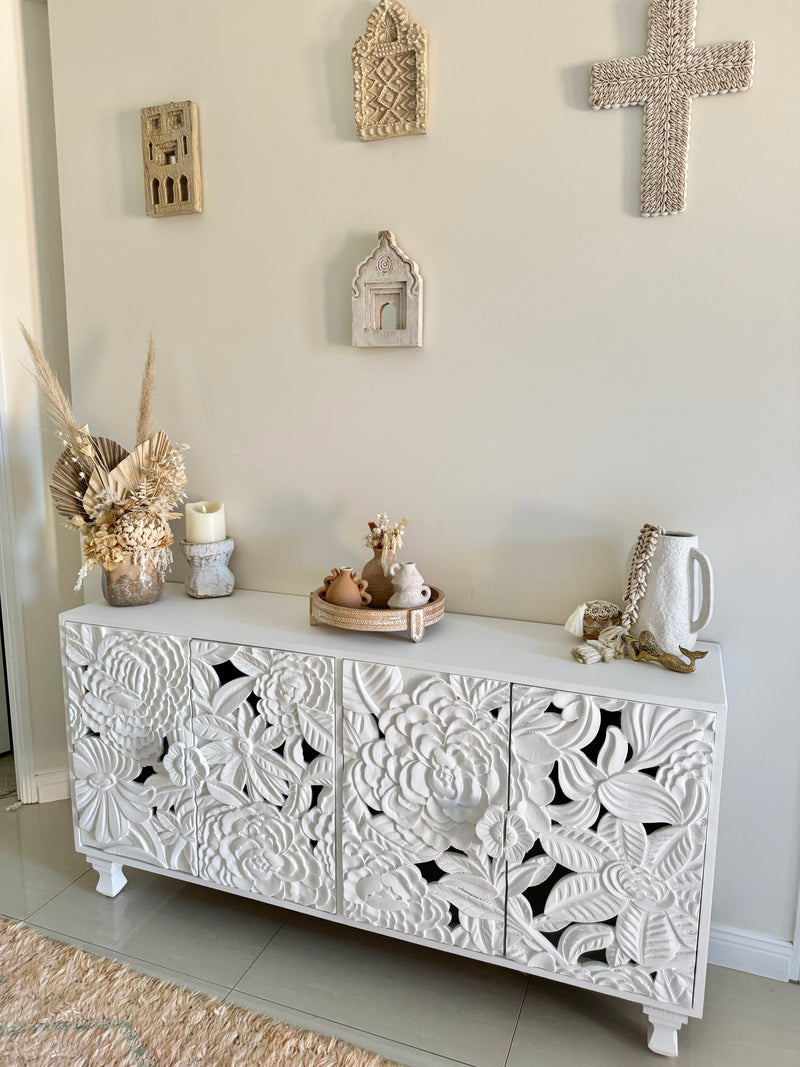 Sideboard Large Carved Dahlia White