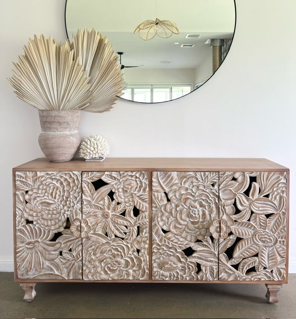 Sideboard Large Carved Dahlia Sand