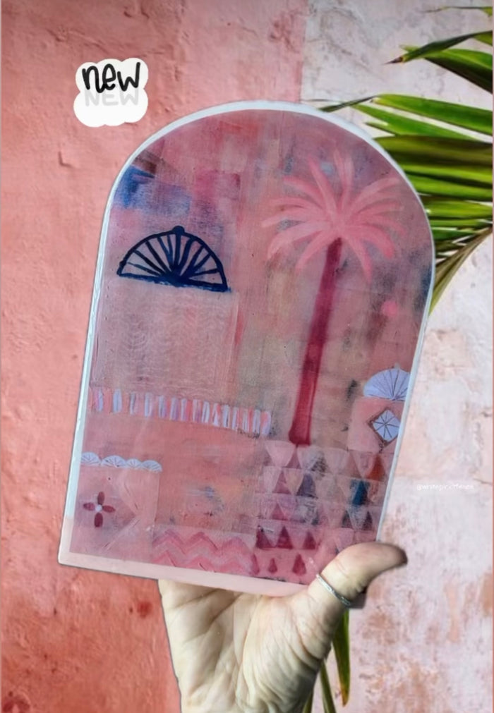 Sue Fantini Tile - Pink Palm Large Arch