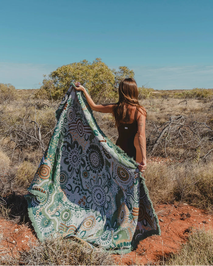 Indigenous Throw XLarge Country In Colour Green By Leah Cummins