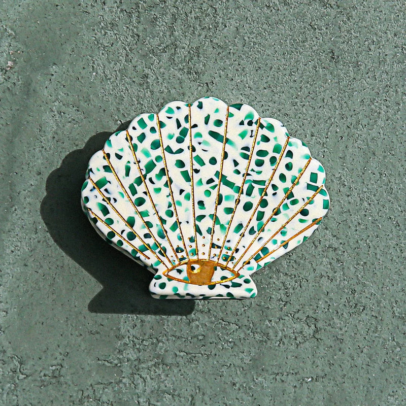 Hair Clip Claw Small Shell Green Terrazzo