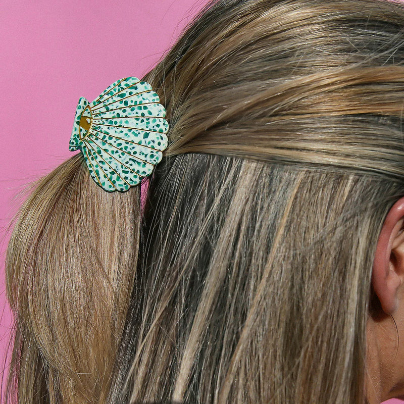 Hair Clip Claw Small Shell Green Terrazzo