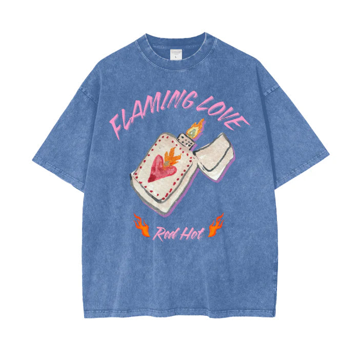 FLAMING LOVE Oversized Shirt Blue