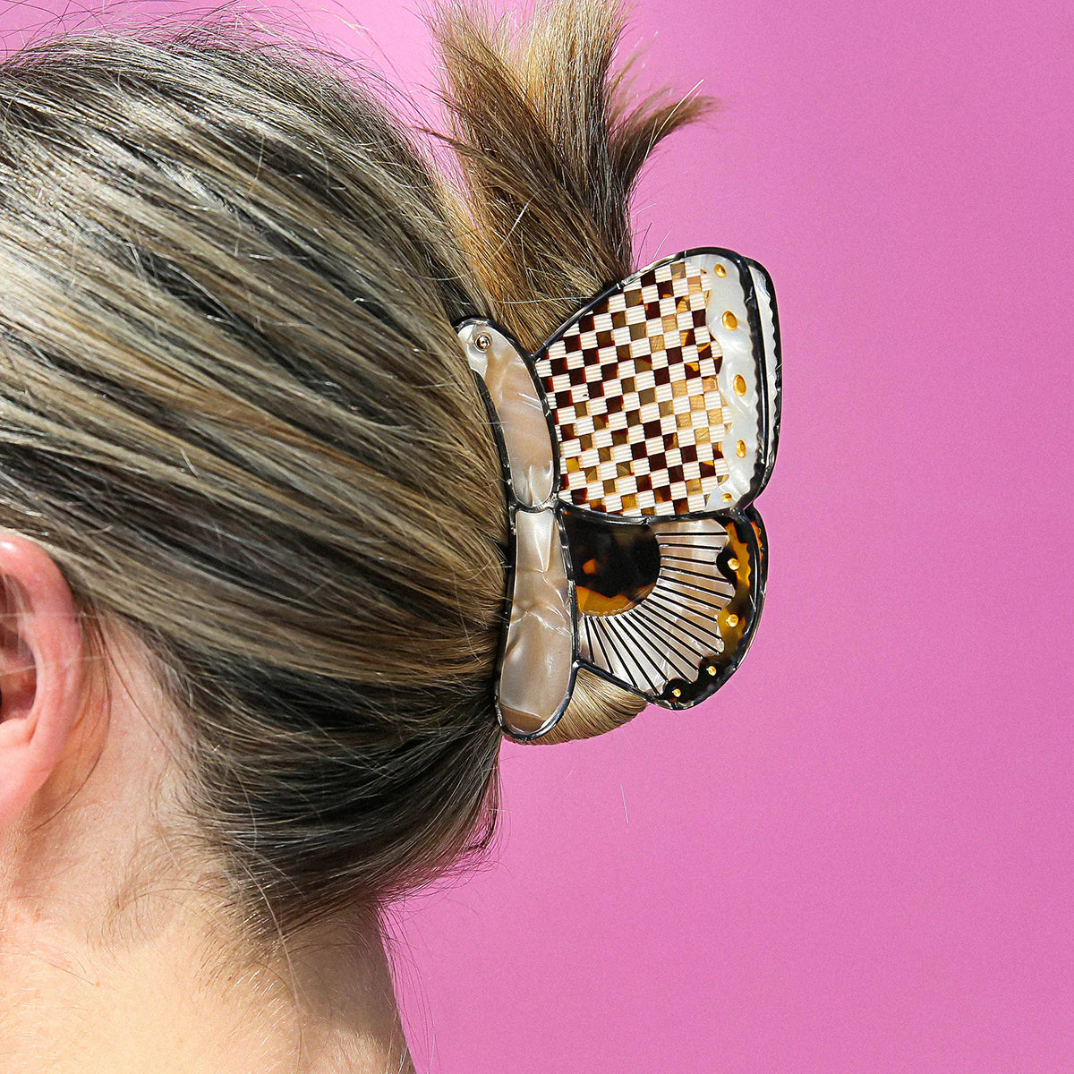 Hair Clip Claw Check Butterfly