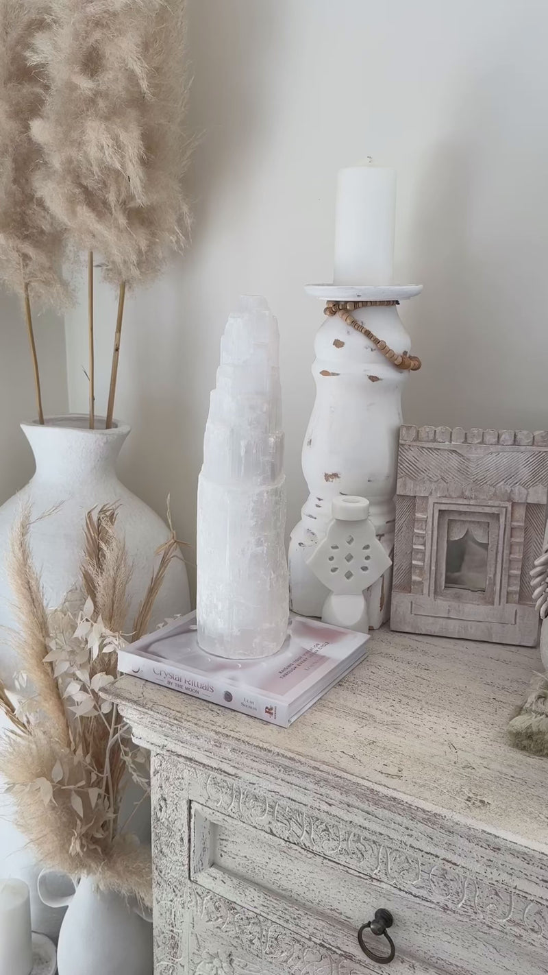 Moroccan Selenite Crystal Tower Lamps