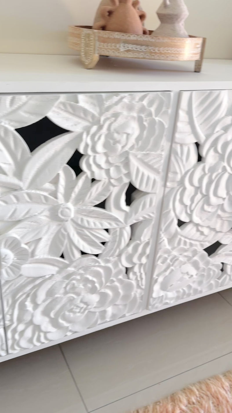 Sideboard Large Carved Dahlia White